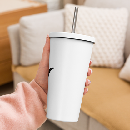 Insulated tumbler with a straw